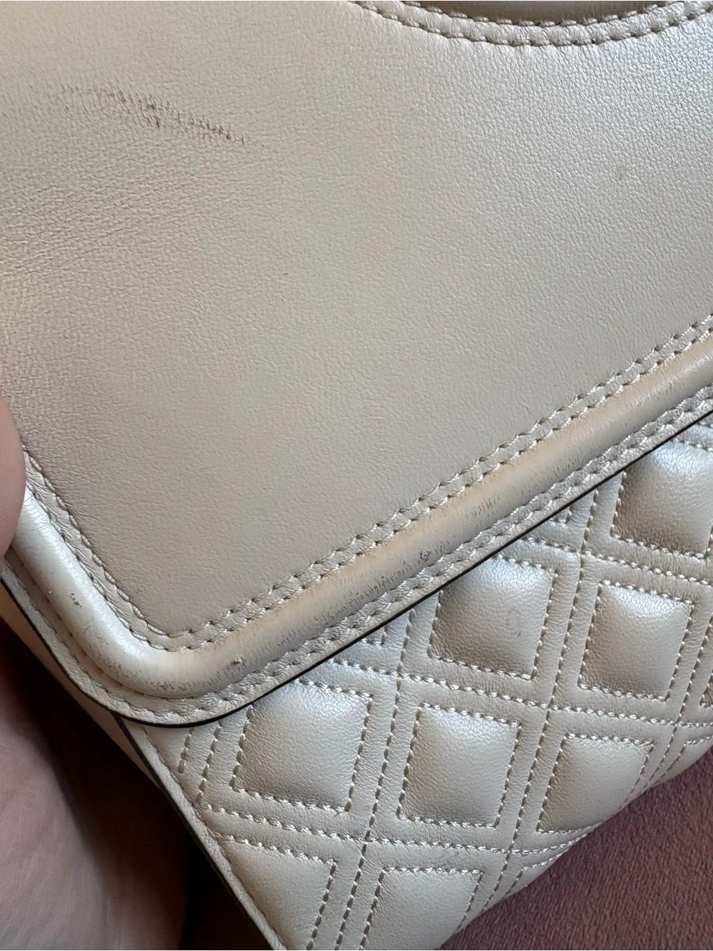 Tory Burch Cream Quilted Leather Shoulder Bag with Tassel and Gold Chain